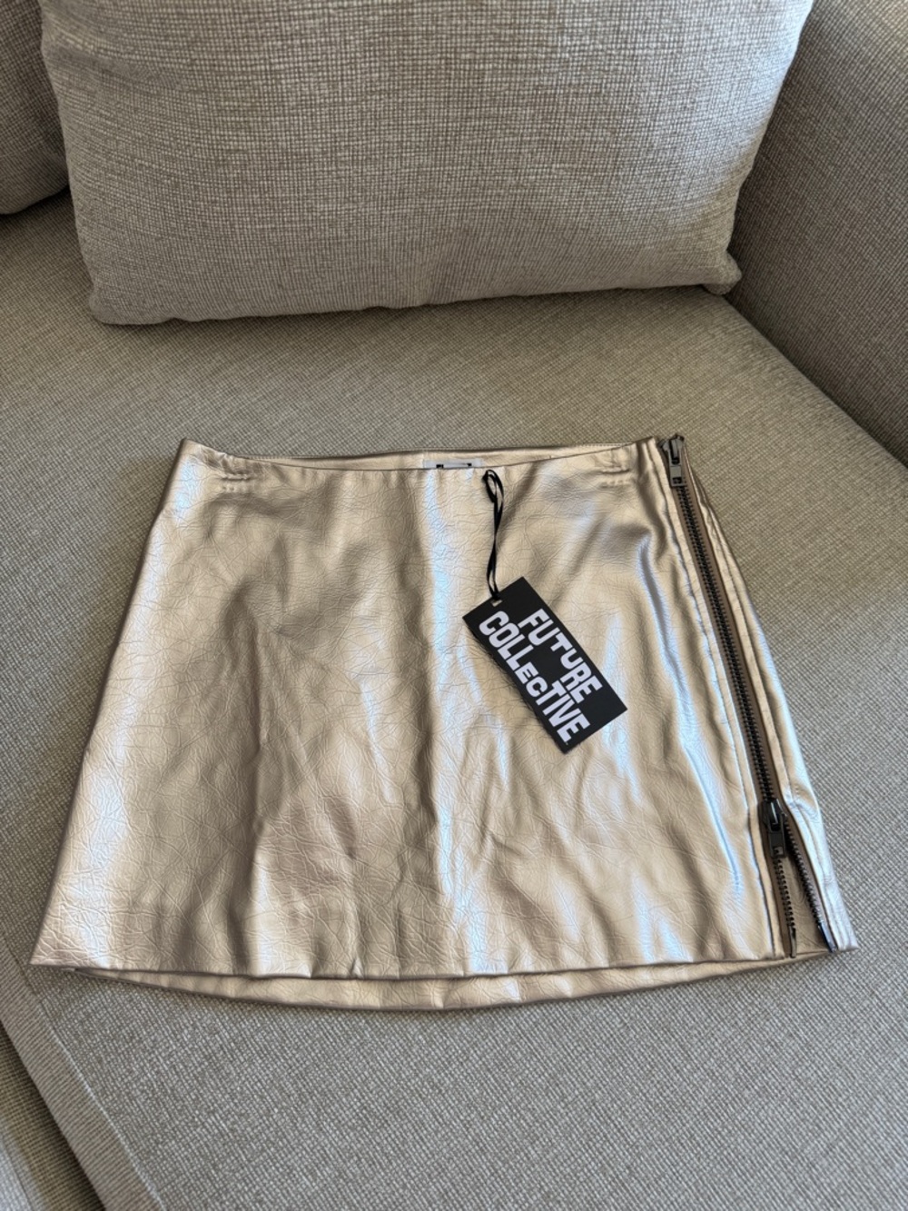 metallic shiny faux leather mini skirt by the brand Future Collective XS NWT